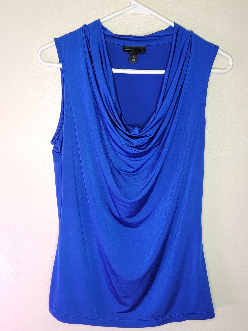 Worthington Cowl Neck Sleeveless Top in Royal Blue Lightweight Size Medium - Picture 2 of 6
